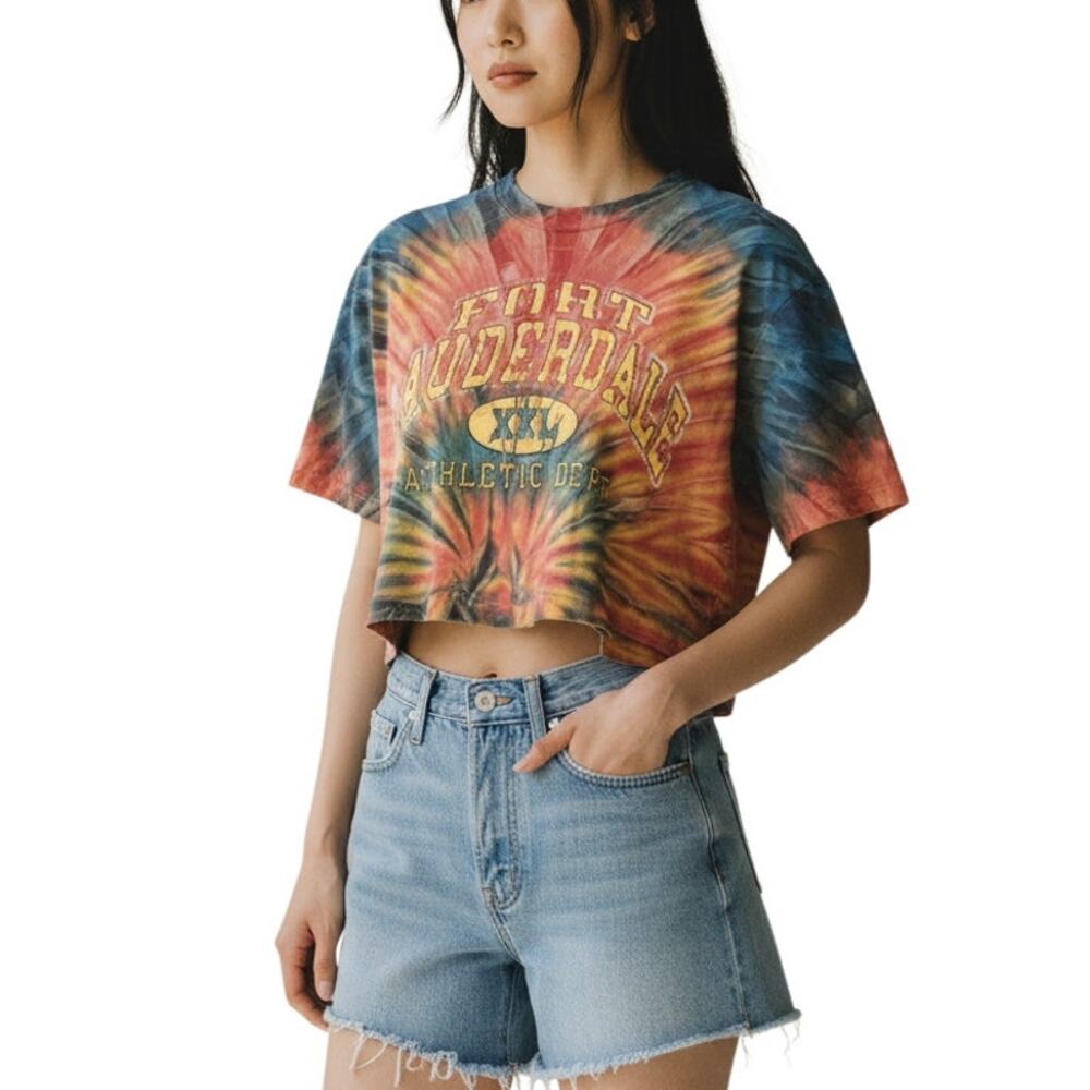 Vintage 90s Fort Lauderdale Tie Dye Cropped T Shirt Womens M